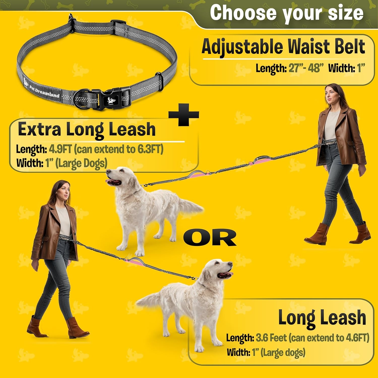 Exquisite Hands Free Dog Leash for Large Dogs | Waist Leash for Dog Walking | No Pull Dog Leash | Dog Hiking Gear | Service Dog Leash | Bungee Dog Leash | Dog Running Leash Hands Free