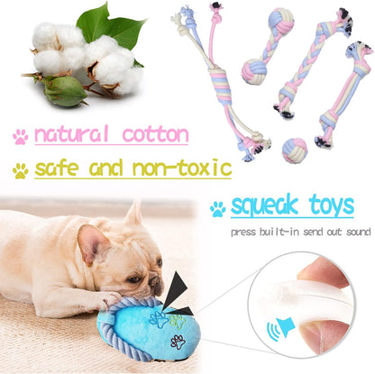 Puppy Toys Interactive Dog Toys Dog Chew Toy Puppy Teething Chew Toys Puppy Supplies Small Dog Toys Rope Balls Dental Teeth Cleaning Toothbrush Squeaky Puzzle Tug Pet Stuff and Toys Storage Basket