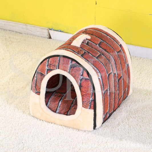 Pet Dog House Kennel Soft Igloo Beds Cave Cat Puppy Bed Doggy Warm Cushion Fold